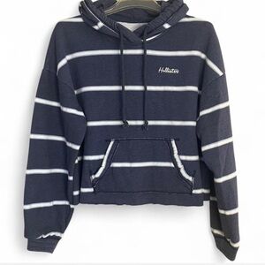 Hollister Women's Hoodie in Navy and White Stripes